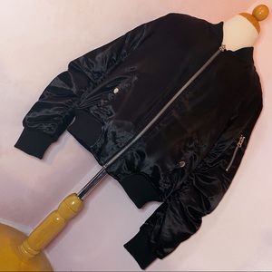 Forever 21 Black Satin Bomber Jacket